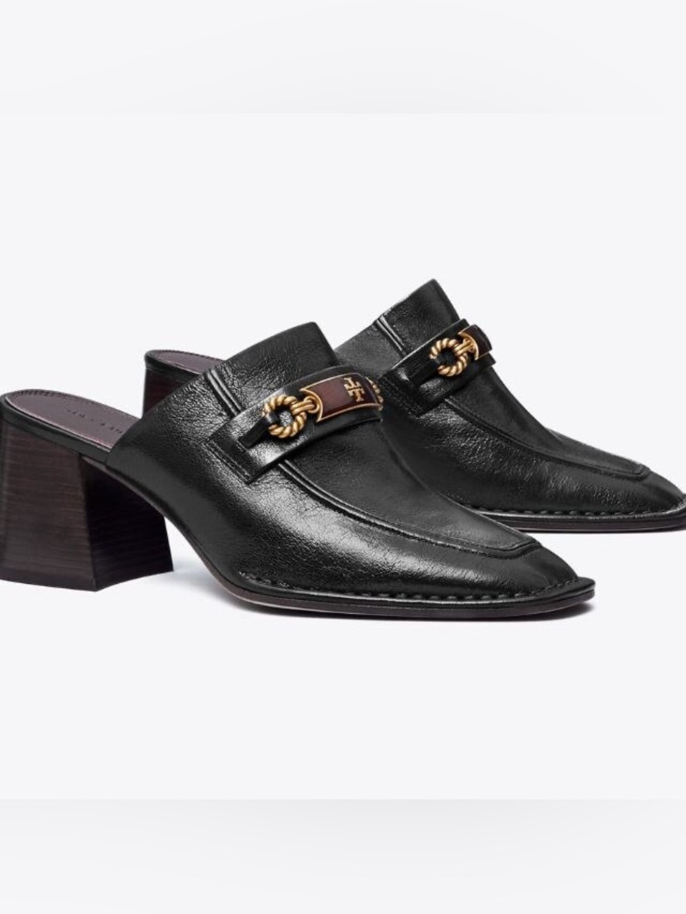 Tory Burch Black Leather Mule Heels with Gold Accent Size 9